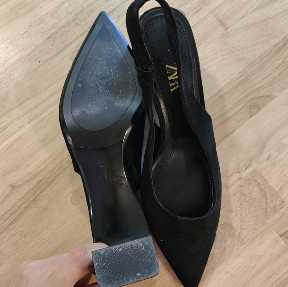 Zara Black Wide-Heeled Sling Back Women's Size 8.5 - Picture 6 of 6